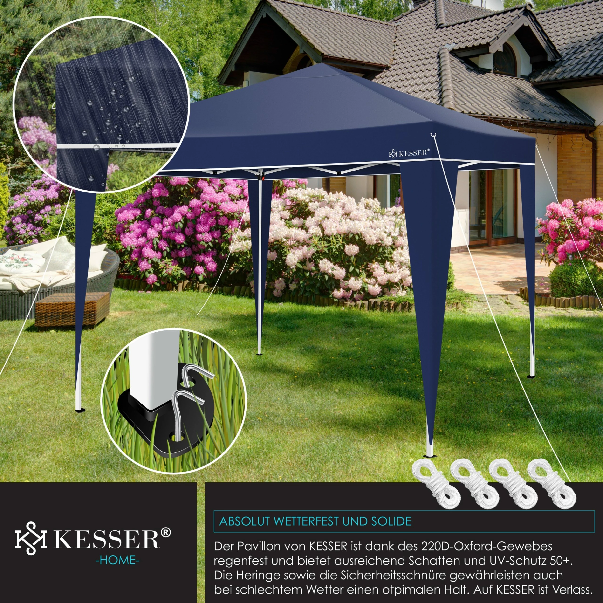 KESSER® Pavillon 3x3m | Wasserdicht | Inkl. Tasche | Pop-Up Klicksystem | UV-Schutz 50+ | Faltpavillon | Gartenzelt | Partyzelt | Metall-Verstrebungen | – Bild 5