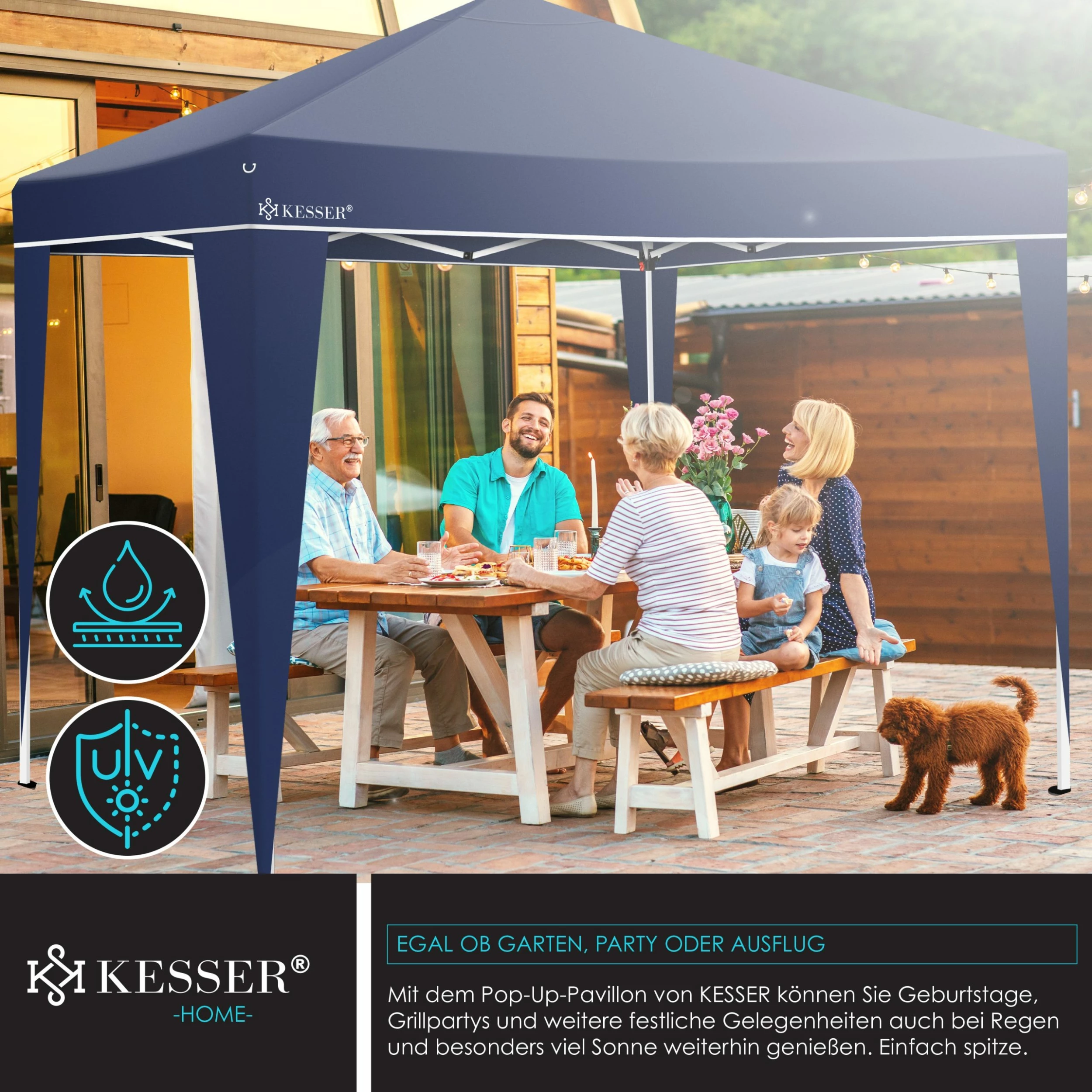 KESSER® Pavillon 3x3m | Wasserdicht | Inkl. Tasche | Pop-Up Klicksystem | UV-Schutz 50+ | Faltpavillon | Gartenzelt | Partyzelt | Metall-Verstrebungen | – Bild 6