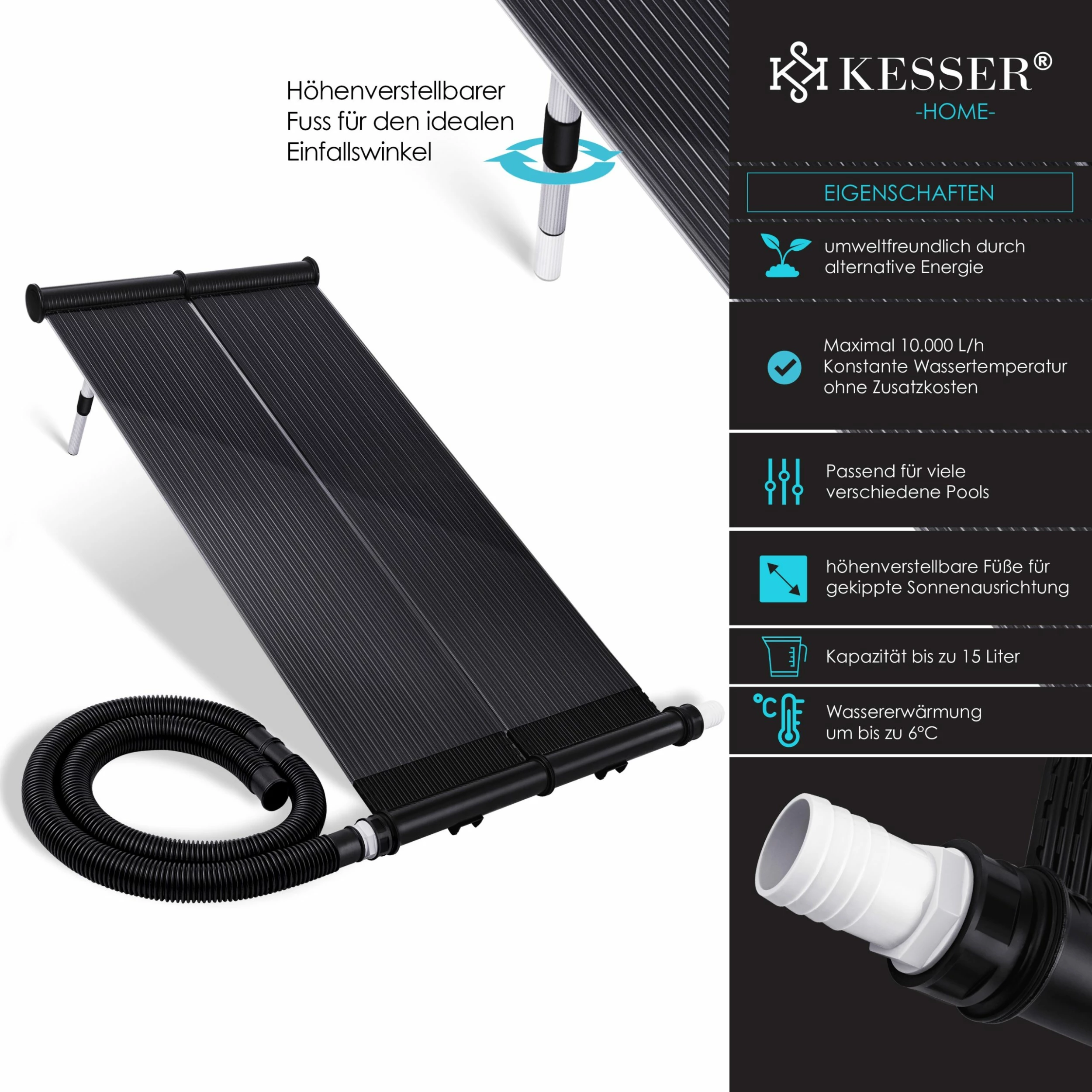 KESSER® Solarkollektor ECO Poolheizung 108 X 74 X 15cm (L X B X H) , Warmwasser Heizung Solarheizung Für Pools L UV-beständiger Kunststoff L Durchflussmenge 10.000 Litern Pro Stunde – Bild 2