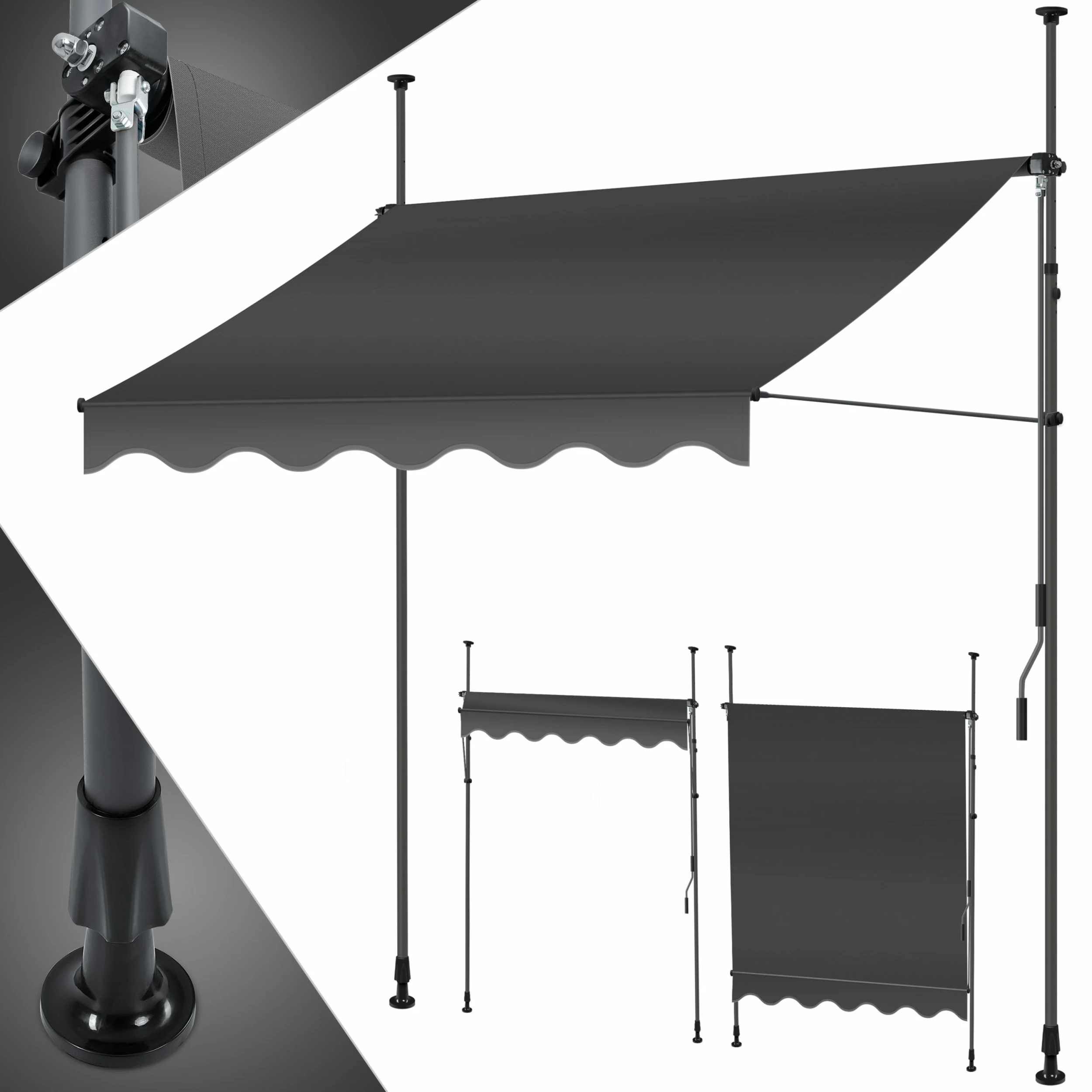 KESSER® Klemmmarkise Mit Handkurbel Balkon, Balkonmarkise Ohne Bohren, UV-beständig Höhenverstellbar Wasserabweisend , Sonnenschutz, Terrassenüberdachung , Einfache Montage