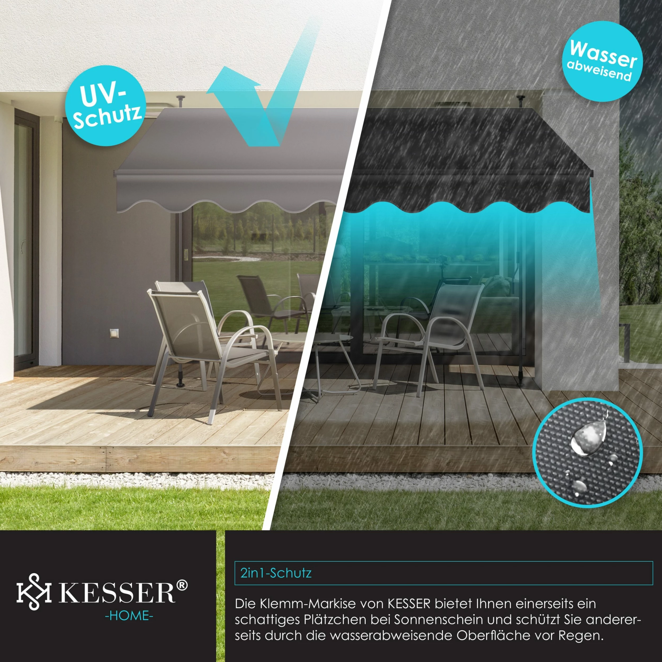 KESSER® Klemmmarkise Mit Handkurbel Balkon, Balkonmarkise Ohne Bohren, UV-beständig Höhenverstellbar Wasserabweisend , Sonnenschutz, Terrassenüberdachung , Einfache Montage – Bild 4