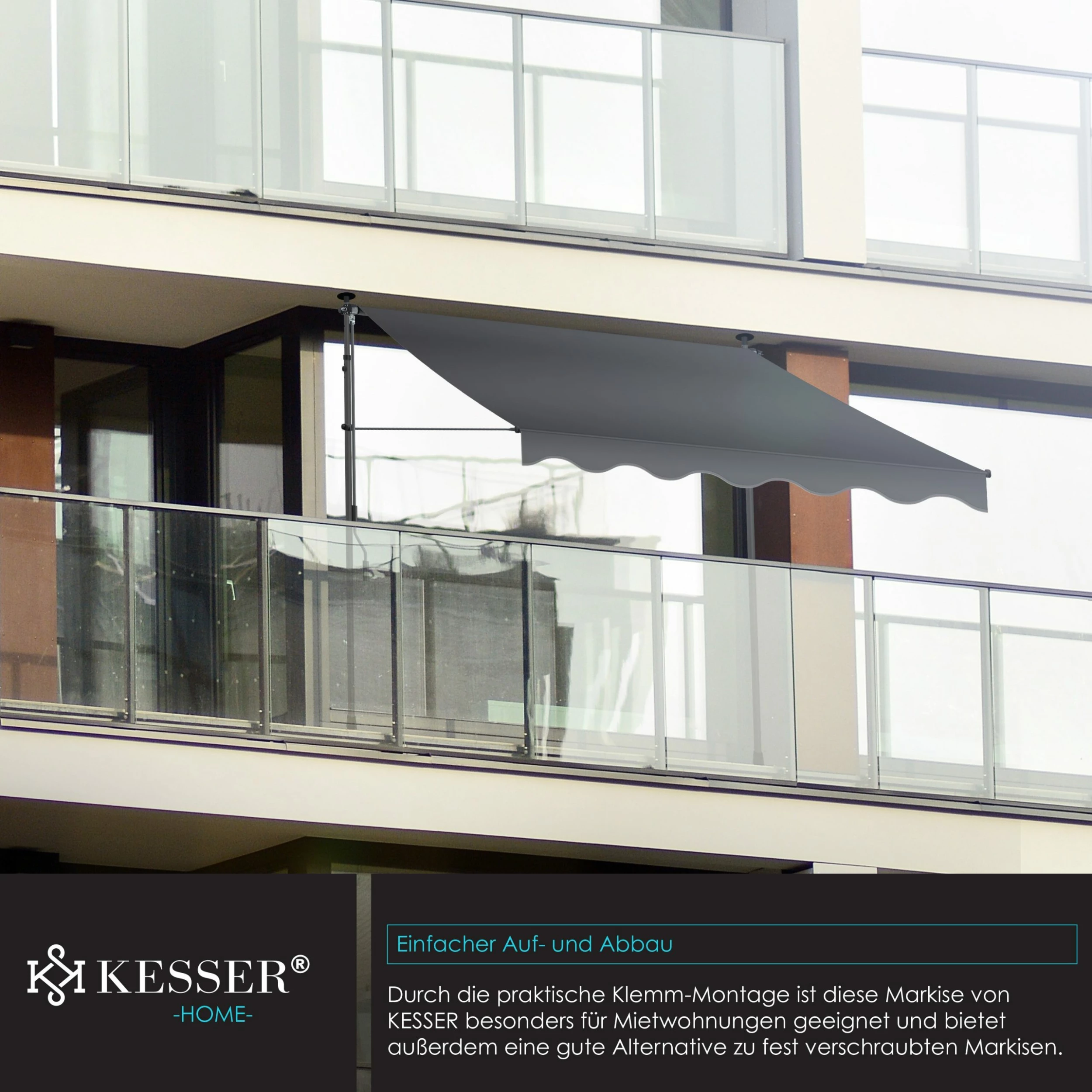 KESSER® Klemmmarkise Mit Handkurbel Balkon, Balkonmarkise Ohne Bohren, UV-beständig Höhenverstellbar Wasserabweisend , Sonnenschutz, Terrassenüberdachung , Einfache Montage – Bild 5