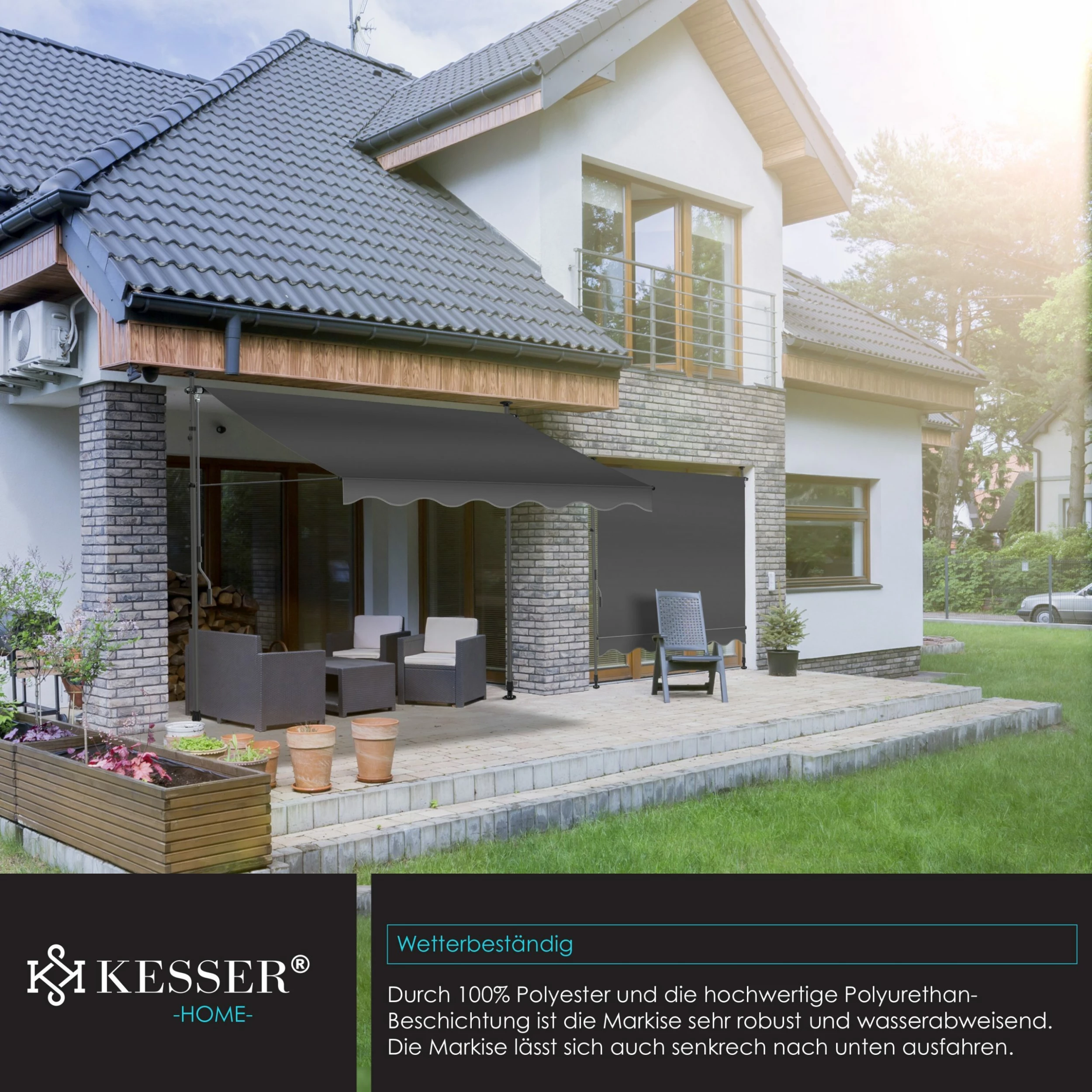 KESSER® Klemmmarkise Mit Handkurbel Balkon, Balkonmarkise Ohne Bohren, UV-beständig Höhenverstellbar Wasserabweisend , Sonnenschutz, Terrassenüberdachung , Einfache Montage – Bild 6