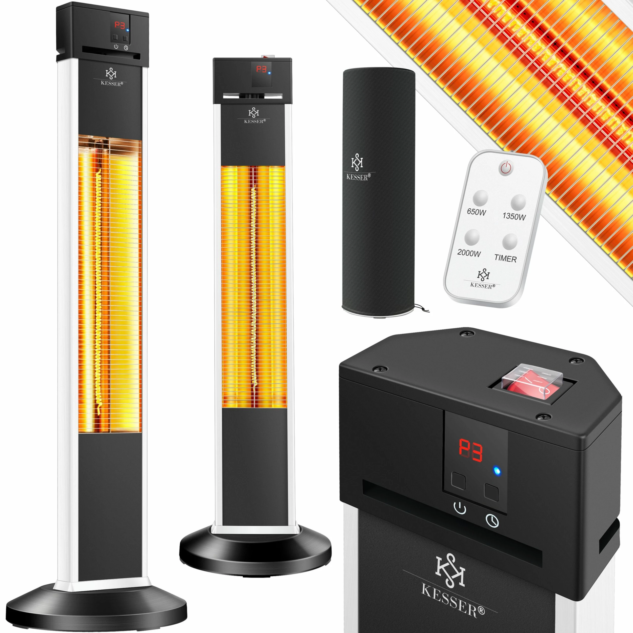 KESSER® Standheizstrahler Infrarot Stand Heizstrahler Inkl. Schutzhülle Wärmestrahler Terrasse Infrarotstrahler Turmheizstrahler 3 Heizstufen 2000 Watt Terrassenstrahler Mit Fernbedienung Timer