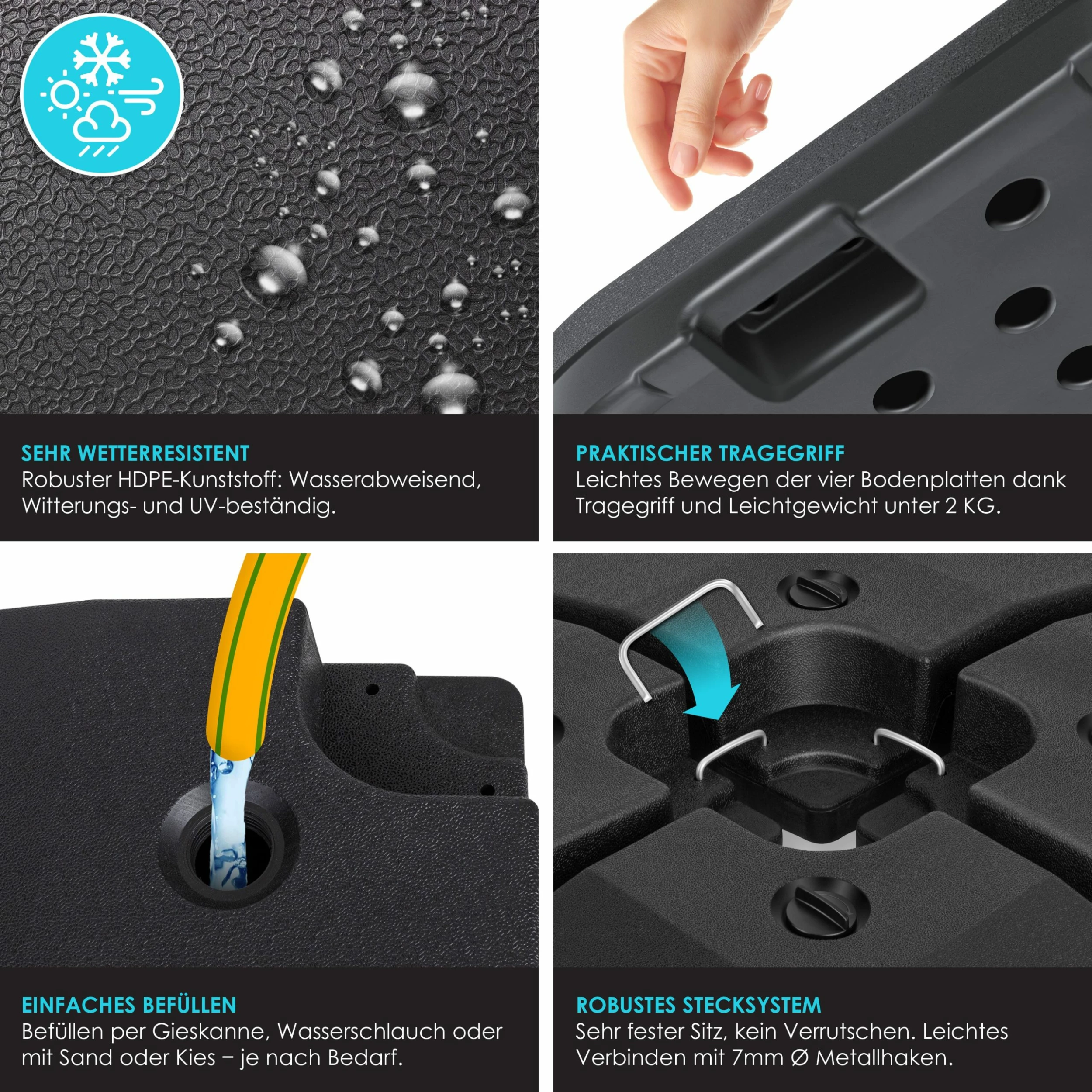 KESSER® Sonnenschirmständer 4-teilig Schirmgewicht Schirmständer Für Ampelschirm Bodenkreuz 90 Liter / 120 Kg Befüllbar Mit Wasser Oder Sand Inkl. Metallverbinder Ampelschirmständer Kunststoff – Bild 3