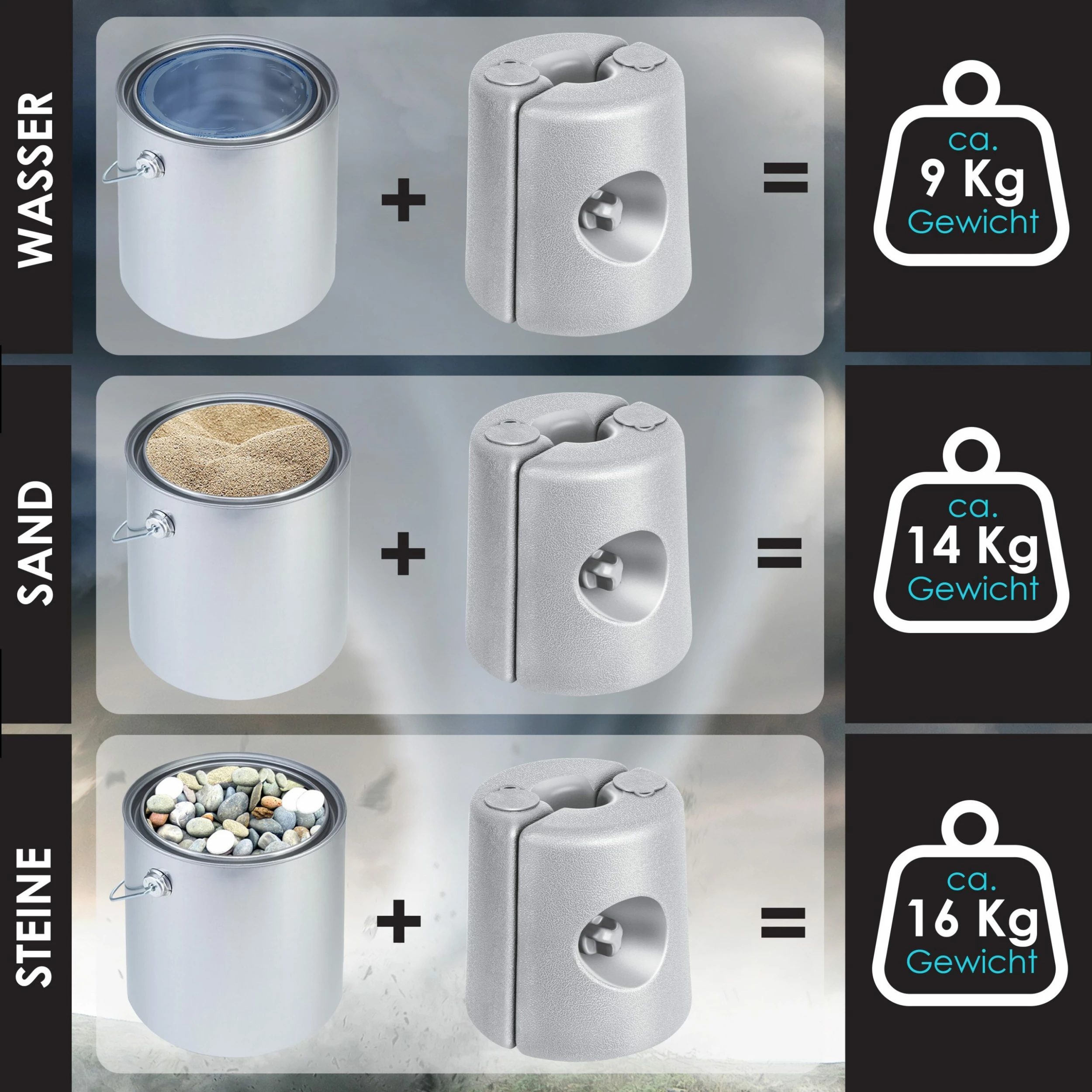 KESSER® Pavillonstandfüße 4er Set Pavillon Standfuß Mit Wasser/Sand Befüllbar 22 X 22 X 25cm HDPE Gewichte Zur Stabilisation Für Pavillons Gartenzelte Festzelte Standsicherung Stabil – Bild 4