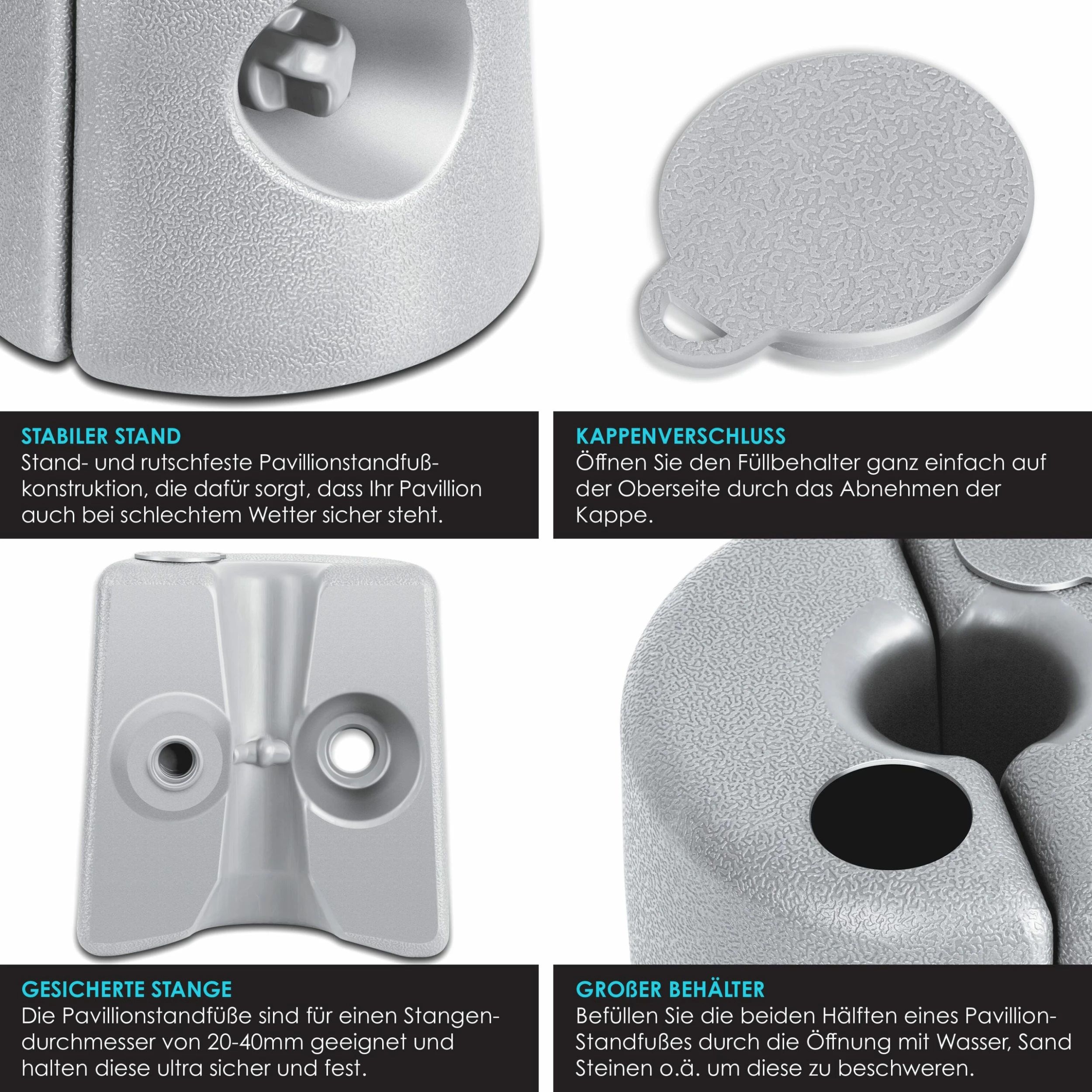 KESSER® Pavillonstandfüße 4er Set Pavillon Standfuß Mit Wasser/Sand Befüllbar 22 X 22 X 25cm HDPE Gewichte Zur Stabilisation Für Pavillons Gartenzelte Festzelte Standsicherung Stabil – Bild 6