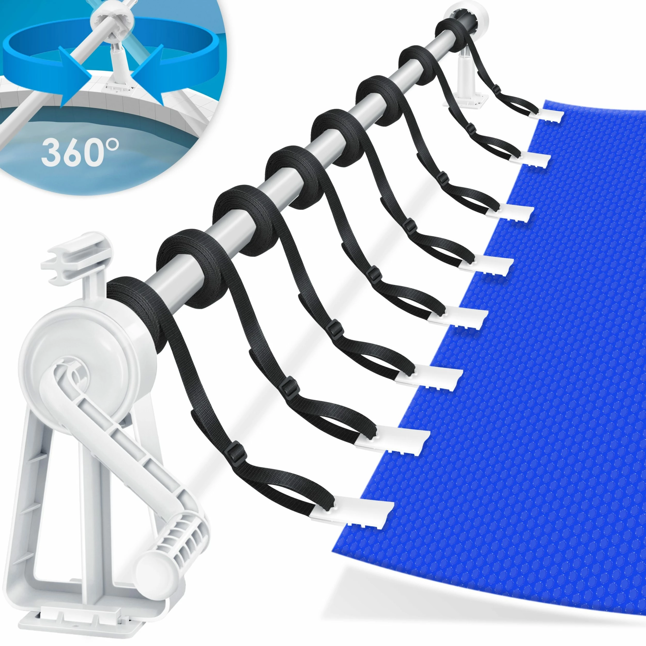 KESSER® Pool Aufroller Premium Aufrollsystem 1,05m - 6,15 M | Für Solarplane | Mobiles Aufrollvorrichtung Für Poolplane & Abdeckung | Inkl. Bänder | Witterungsbeständiges Material