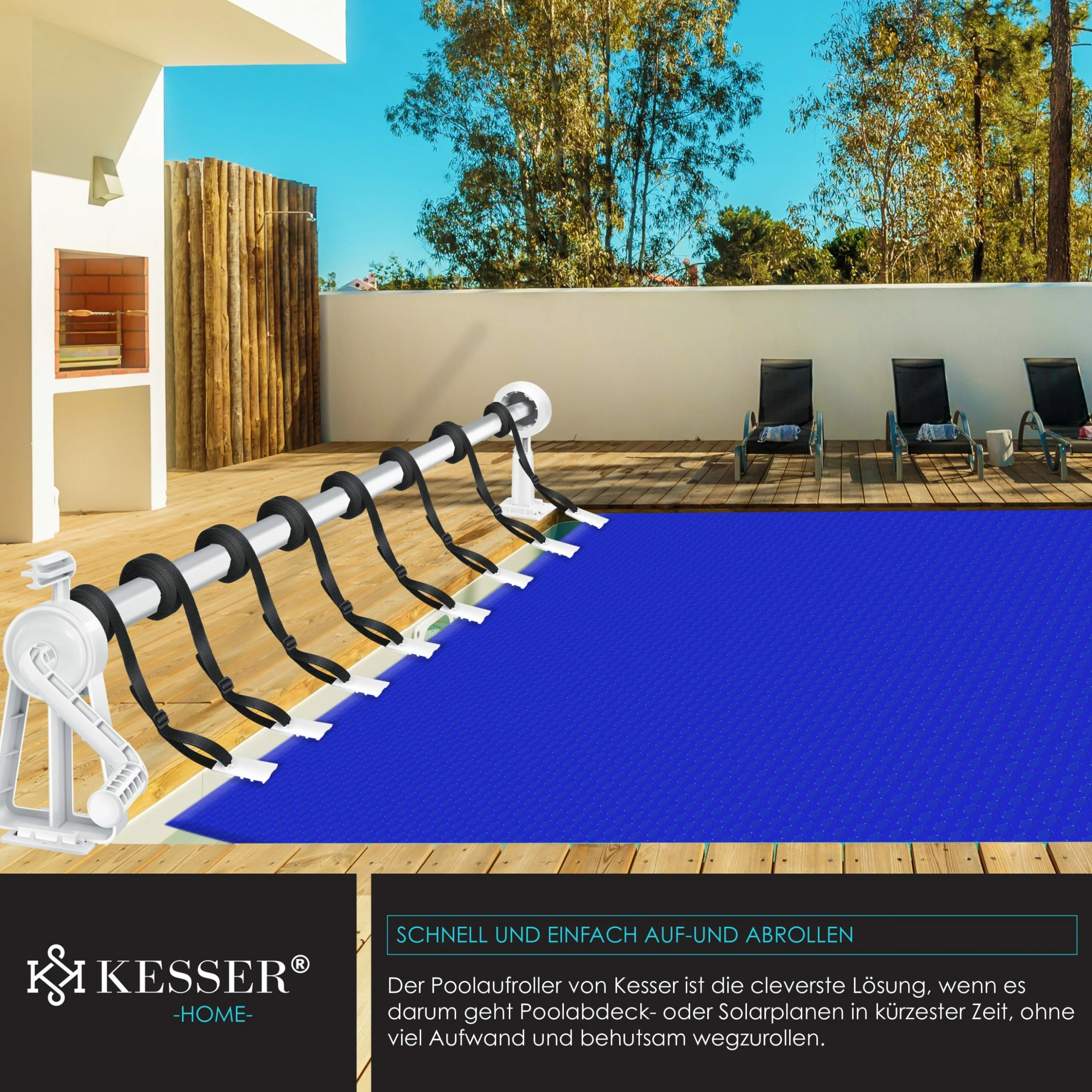 KESSER® Pool Aufroller Premium Aufrollsystem 1,05m - 6,15 M | Für Solarplane | Mobiles Aufrollvorrichtung Für Poolplane & Abdeckung | Inkl. Bänder | Witterungsbeständiges Material – Bild 4