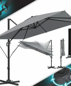 KESSER® Sonnenschirm Ampelschirm SUN XL 300 X 300 Cm Inkl. Abdeckung +Windsicherung Drehbar Neigbar Kippbar Marktschirm Groß 360° Rotation, Gartenschirm Mit Kurbel Sonnenschutz UV50+