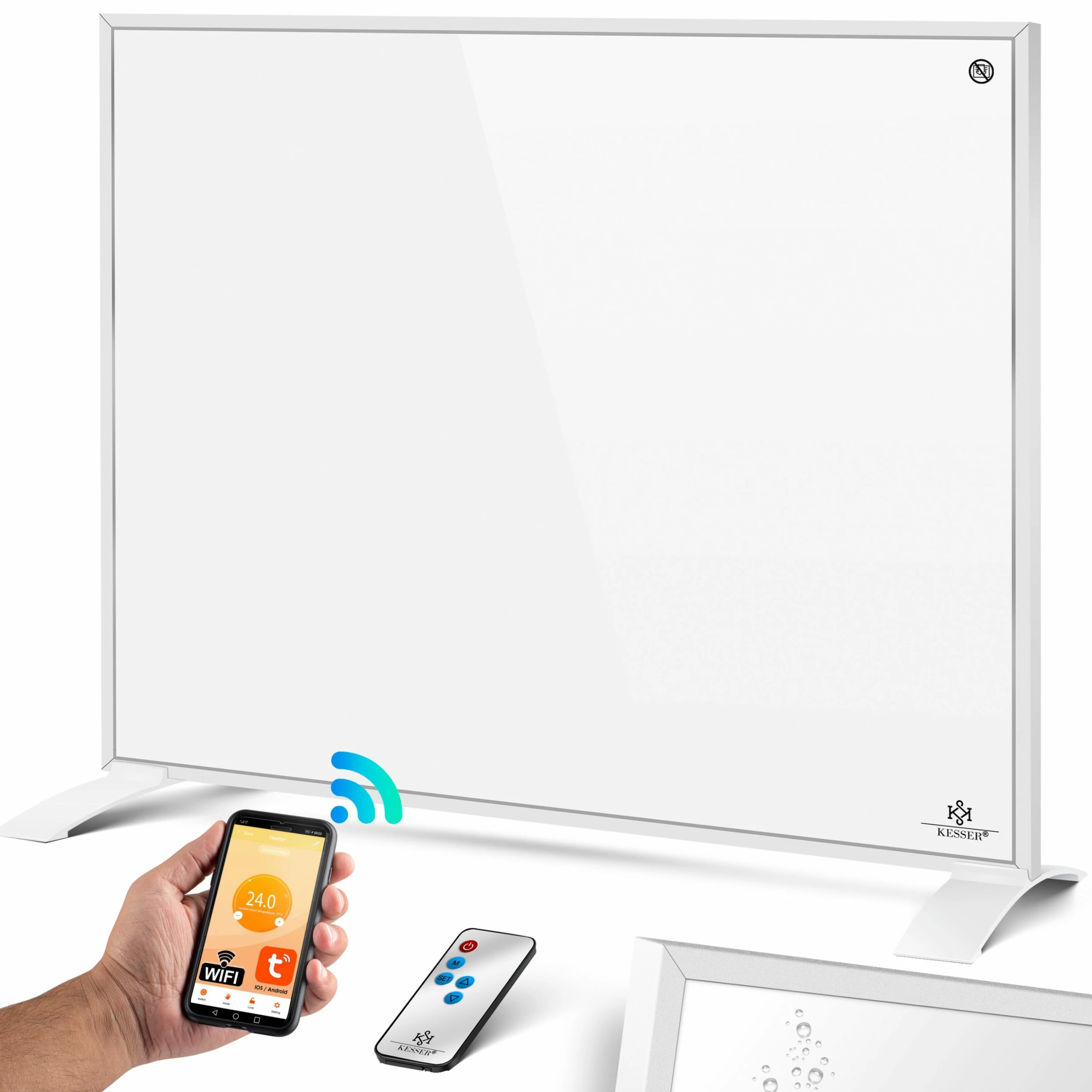 KESSER® Infrarotheizung Energiesparend Infrarot 2in1 Standgerät & Wandmontage Elektroheizung Mit Fernbedienung Thermostat & App-Steuerung Timer Elektrisch Heizpaneel Heizung Konvektor Standfüße