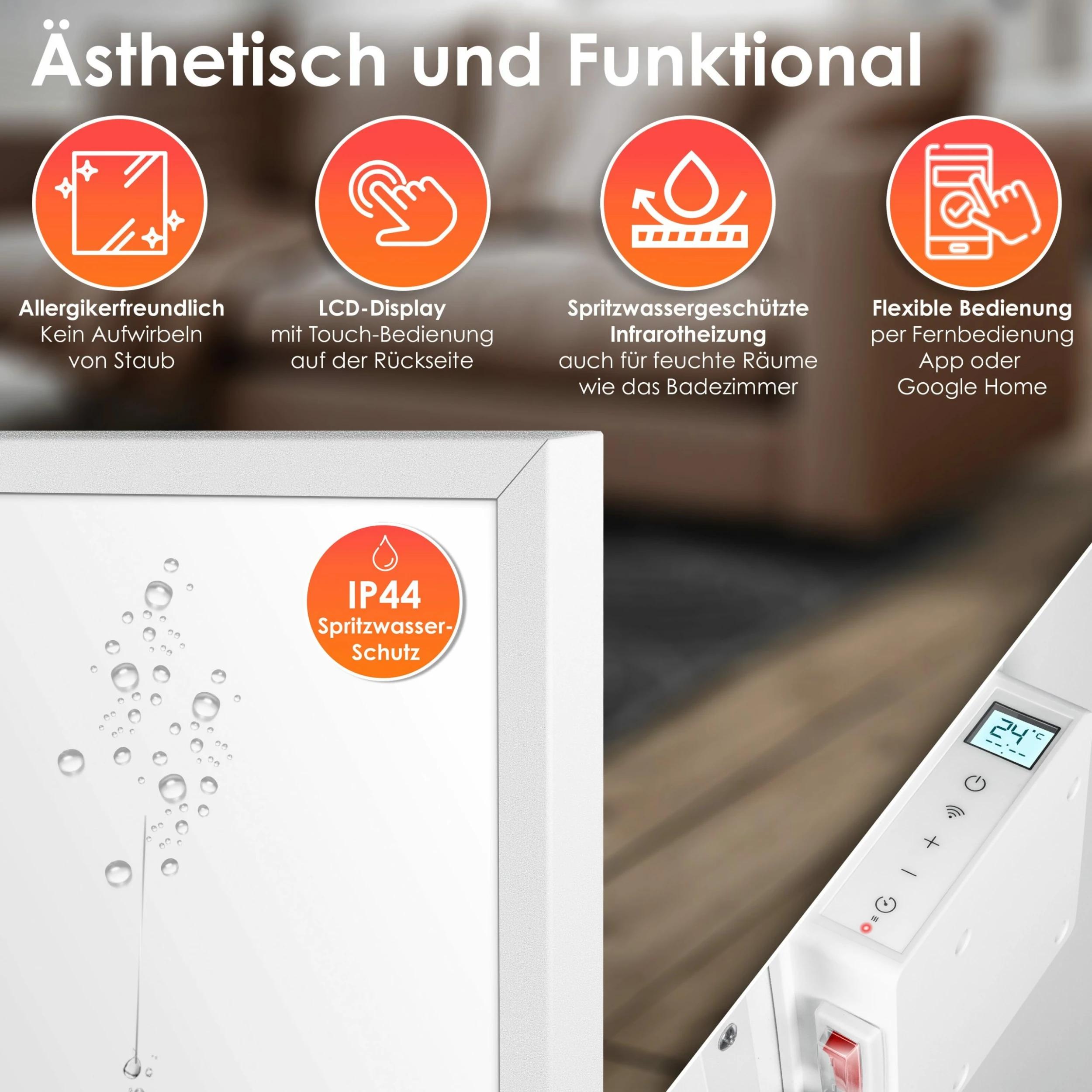 KESSER® Infrarotheizung Energiesparend Infrarot 2in1 Standgerät & Wandmontage Elektroheizung Mit Fernbedienung Thermostat & App-Steuerung Timer Elektrisch Heizpaneel Heizung Konvektor Standfüße – Bild 3