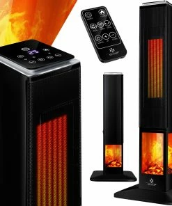 KESSER® Turmheizstrahler Heizstrahler Standheizstrahler Infrarot Mit Fernbedienung Timer Kamineffekt, Heizung Turm-Keramik-Heizer Heizlüfter Heizgerät Kamin Standheizung Mit Oszillationsfunktion