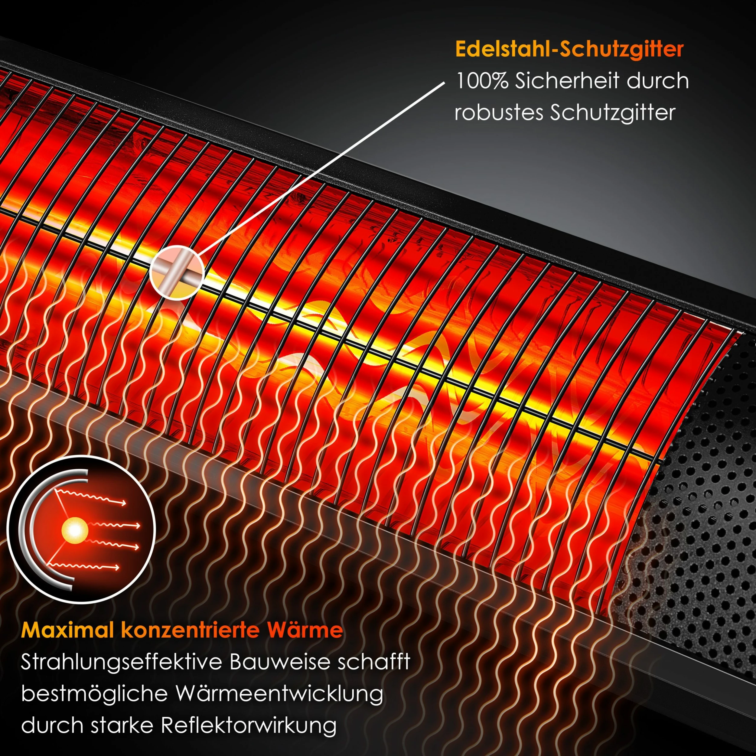 KESSER® Infrarot Heizstrahler 3000W IR-Gastro-Bar Inkl. LED Licht Terrassenstrahler Mit WiFi & Fernbedienung Inkl. Schutzhülle Infrarotstrahler Quarzstrahler Terrassenheizer Wand-Heizstrahler – Bild 4
