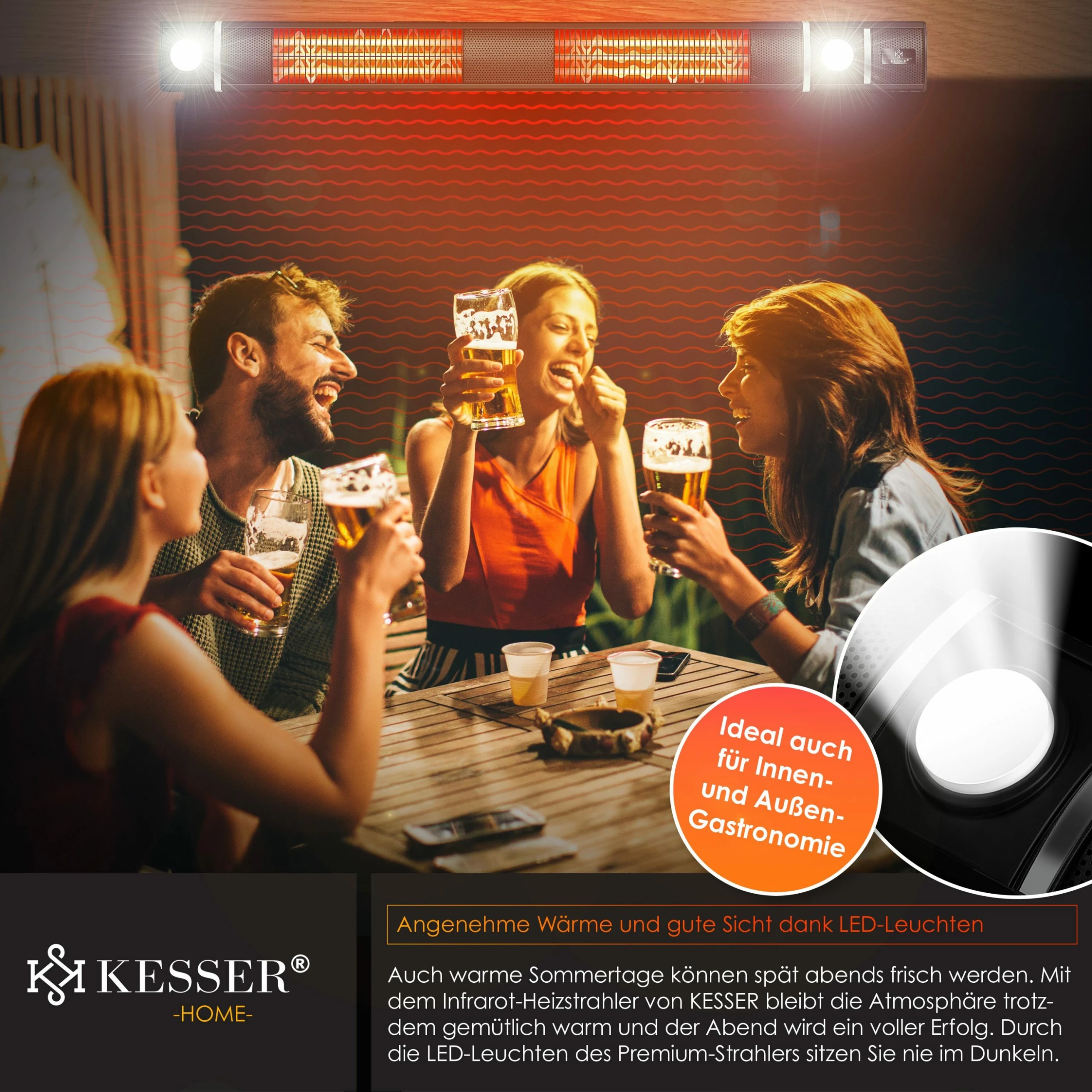 KESSER® Infrarot Heizstrahler 3000W IR-Gastro-Bar Inkl. LED Licht Terrassenstrahler Mit WiFi & Fernbedienung Inkl. Schutzhülle Infrarotstrahler Quarzstrahler Terrassenheizer Wand-Heizstrahler – Bild 5