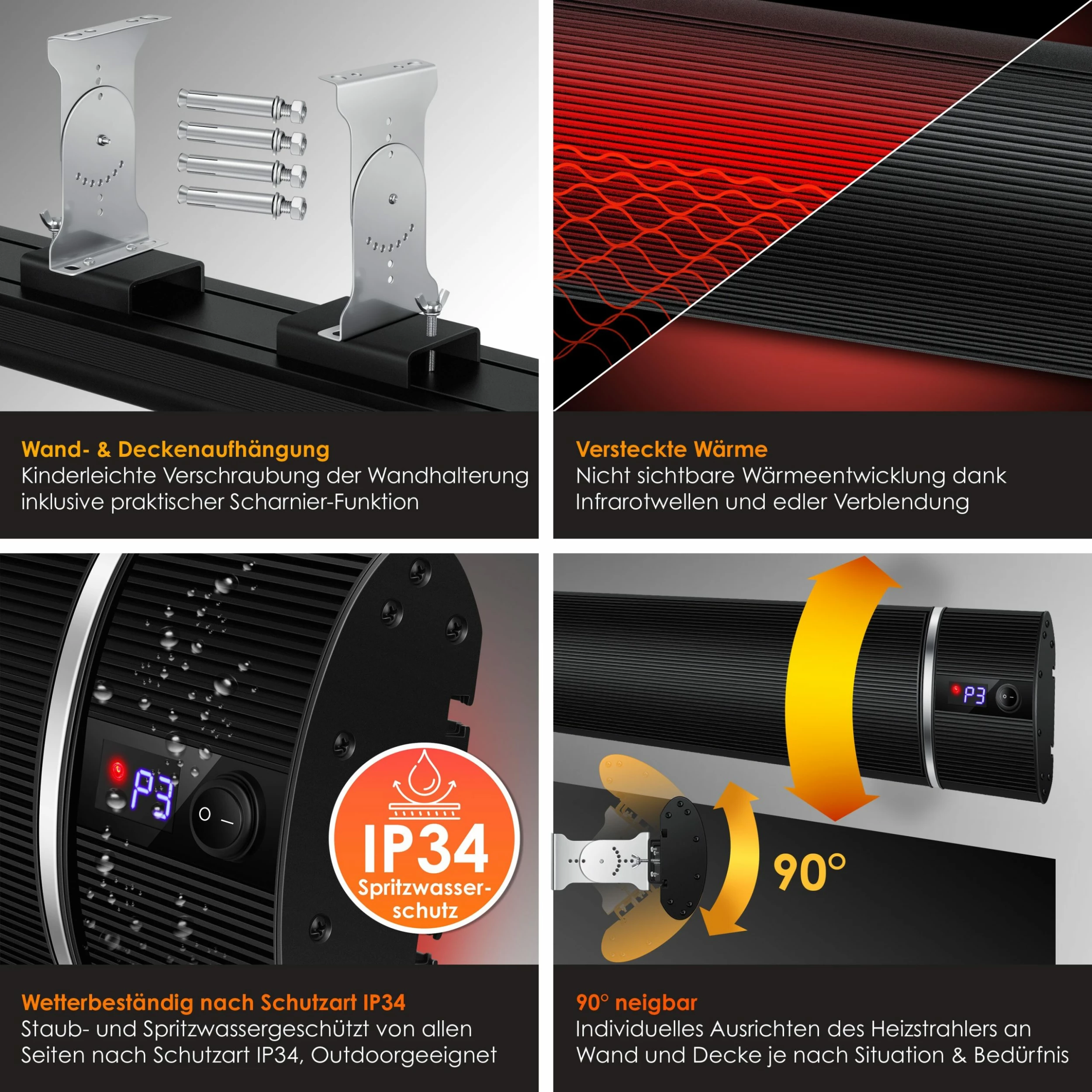 KESSER® Dunkelheizstrahler Heizstrahler Mit Fernbedienung & WiFi APP Terrassenheizer Infrarot-Heizstrahler Wand-Heizstrahler Schwarzstrahler Quarzstrahler Terrassenstrahler Balkonheizer Timer – Bild 2
